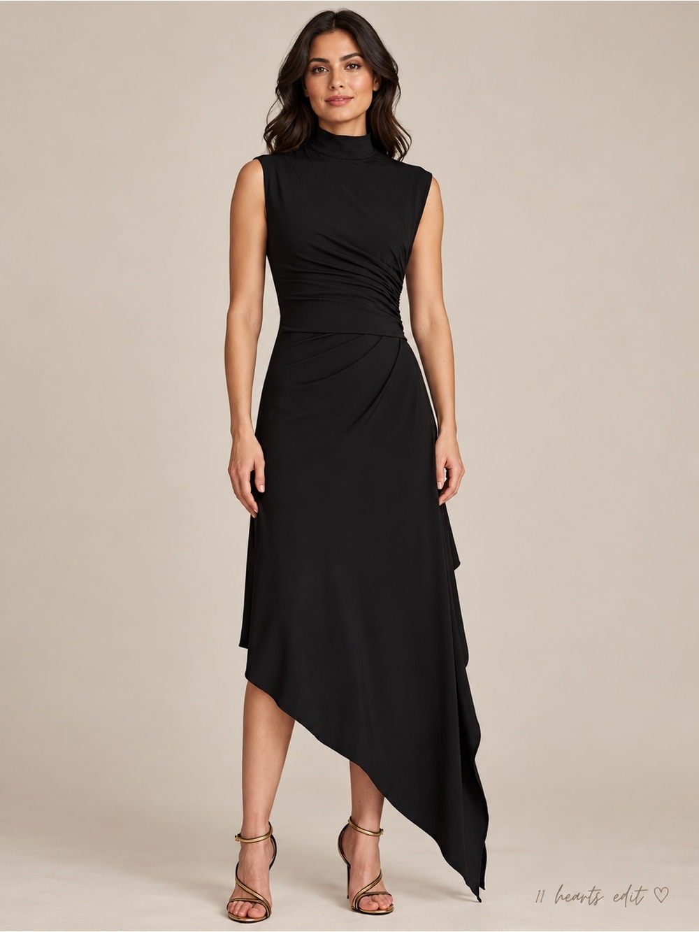 HALSTON Layla Jersey Side Drape Dress Jet Black Size 6 NWT